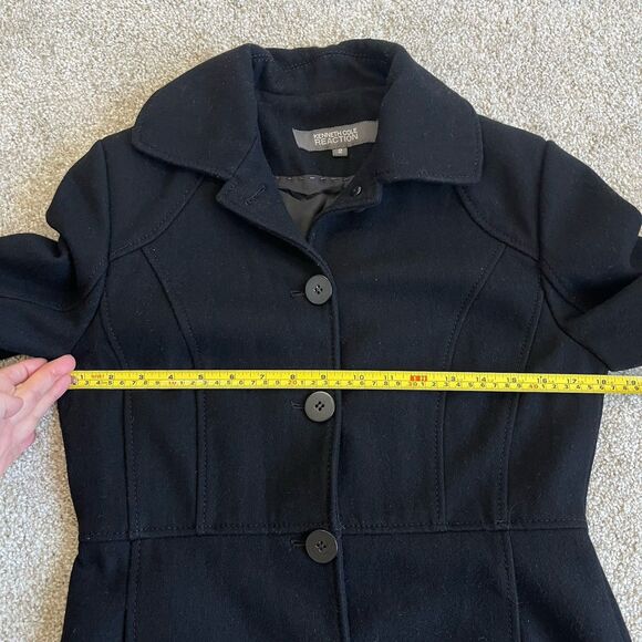 Kenneth Cole Reaction Wool Blend Black Long Pea Coat Women's 2 Preppy Old Money - Picture 12 of 16
